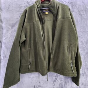 Cabela's Full Zip Fleece Jacket Men's Large olive green soft warm fall jacket